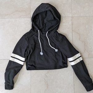 Mirawise fashion women's cropped long-sleeve hoodie black with white stripes